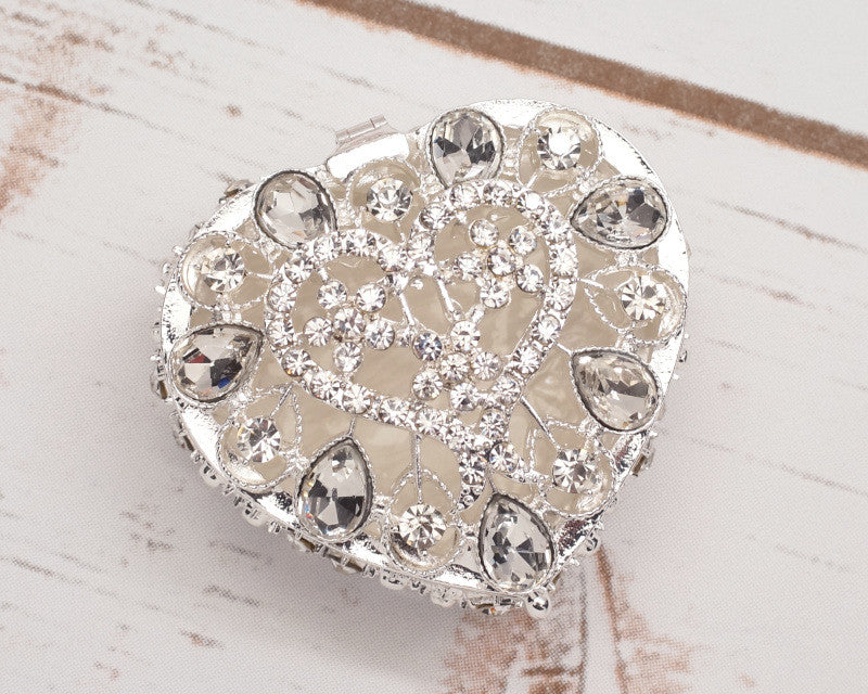 Silver Heart Crystal Wedding Arras Box Set 2.5 Inch