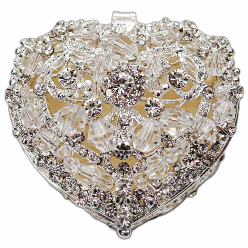 Silver Heart Crystal Studded Wedding Arras Box Set 2.5 Inch