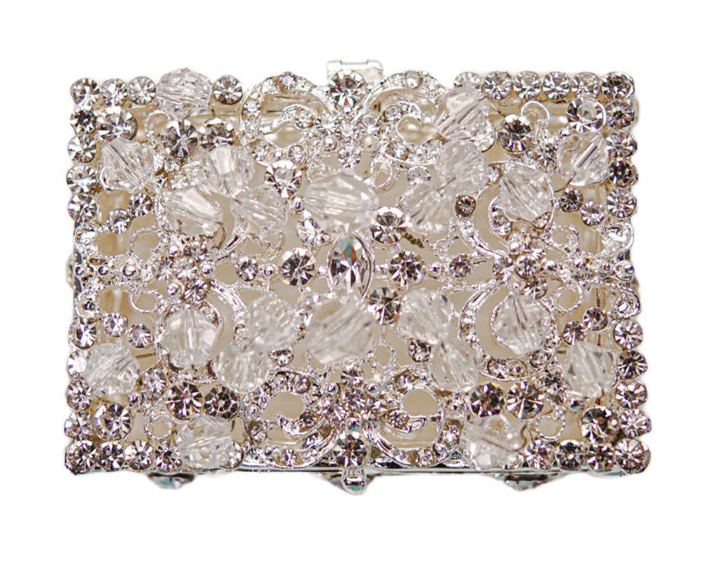 Silver Rectangle Crystal Studded Wedding Arras Box Set 2.5 Inch