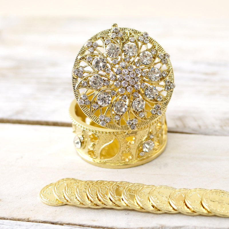 Gold Round Crystal Wedding Arras Box Set 2.5 Inch Coins