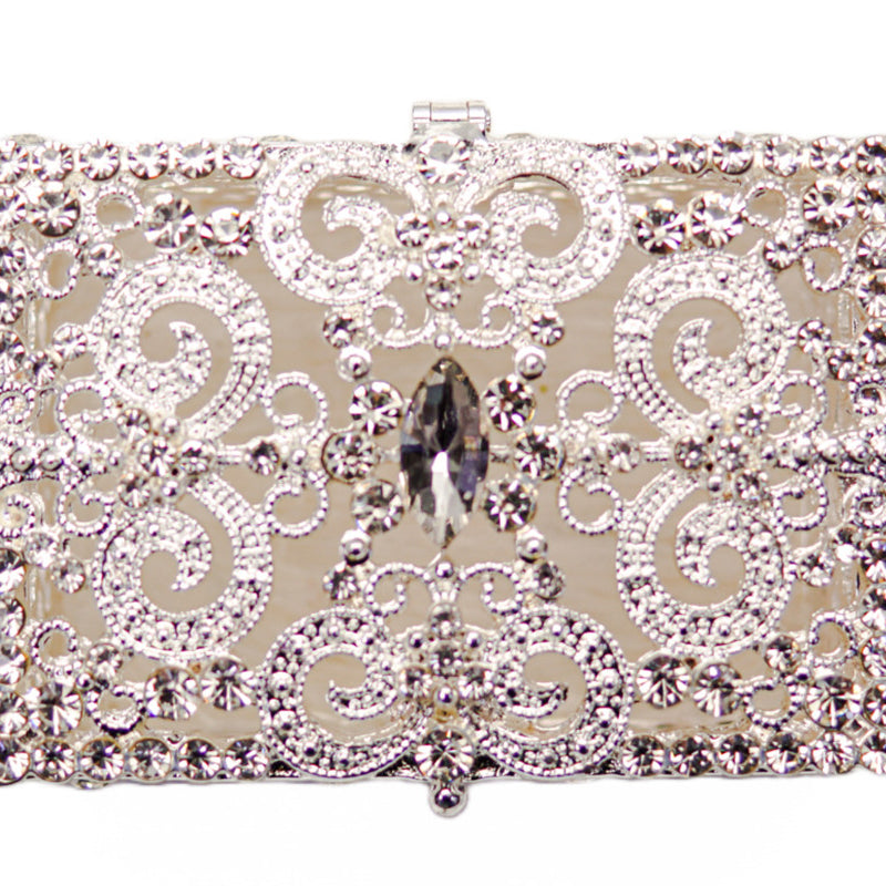 Silver Rectangle Crystal Wedding Arras Box Set 3 Inch