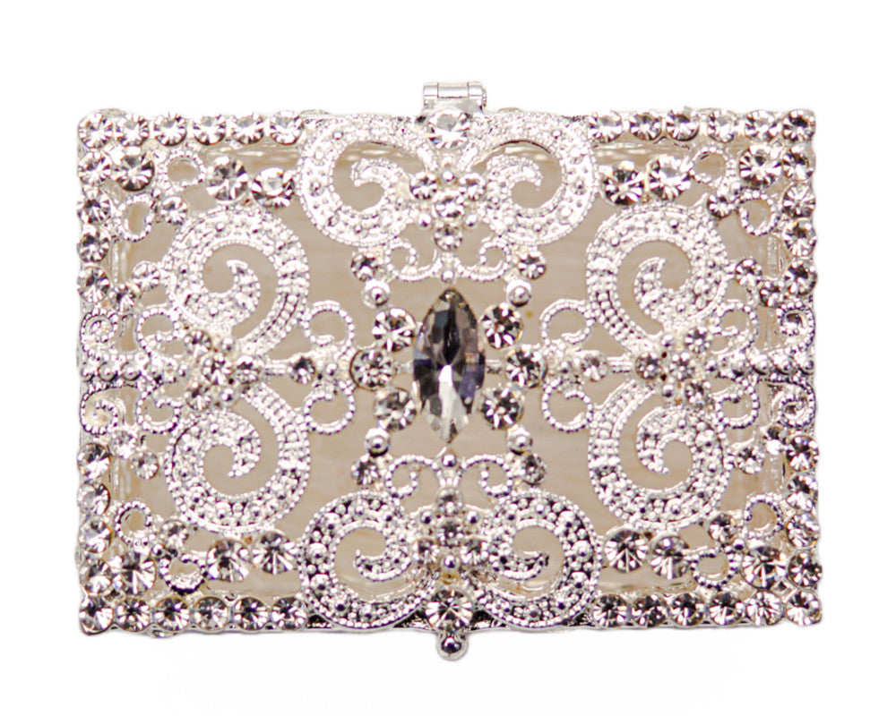 Silver Rectangle Crystal Wedding Arras Box Set 3 Inch