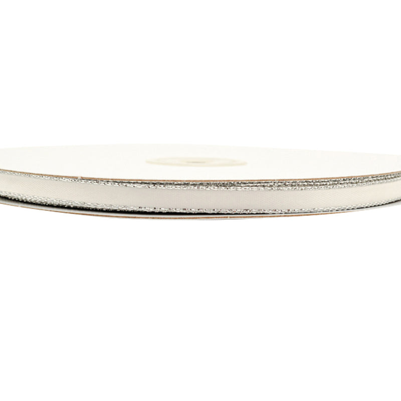 1/4"x50 yard White Satin Gift Ribbon with Silver Edge