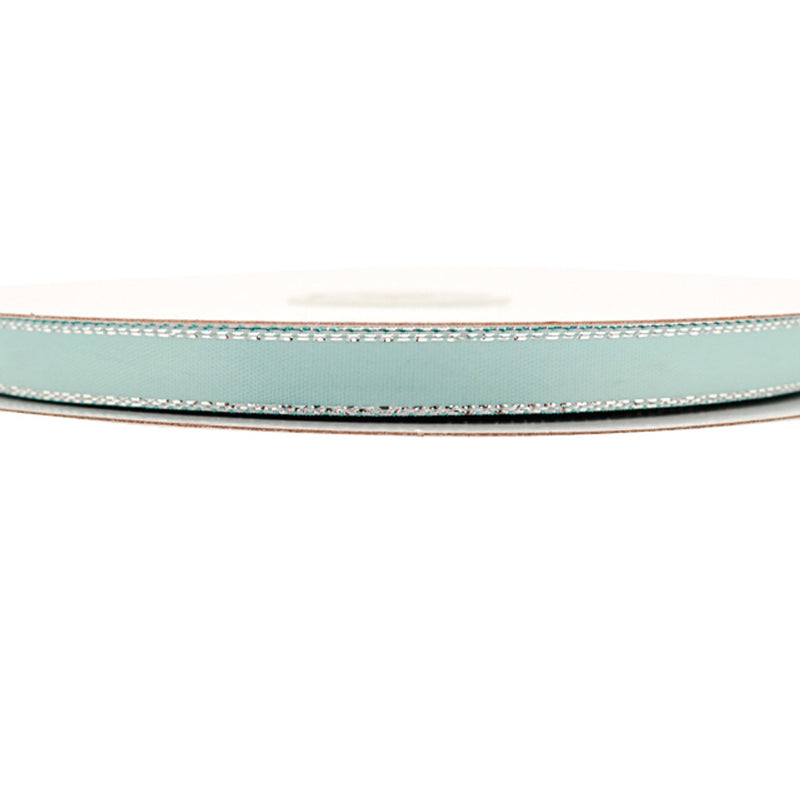 3/8"x50 yard Aqua Satin Gift Ribbon with Silver Edge