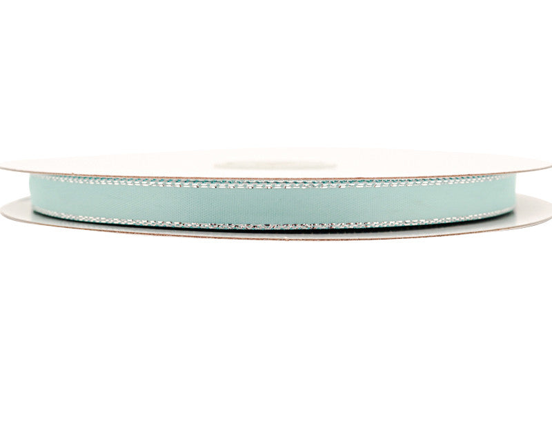 3/8"x50 yard Aqua Satin Gift Ribbon with Silver Edge - Pack of 15 Rolls