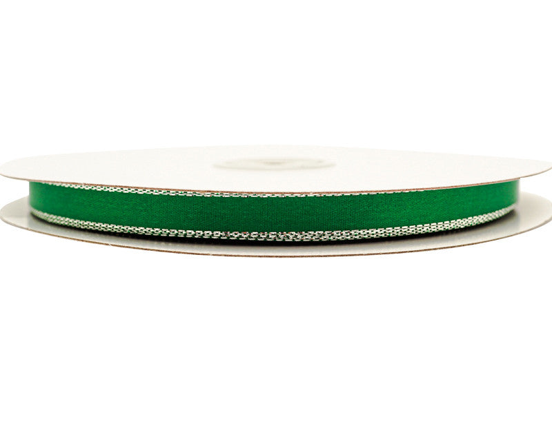 3/8"x50 yard Emerald Green Satin Gift Ribbon with Silver Edge - Pack of 15 Rolls