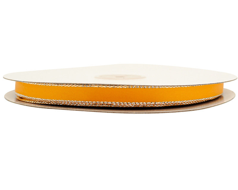 3/8"x50 yard Gold Yellow Satin Gift Ribbon with Silver Edge - Pack of 15 Rolls