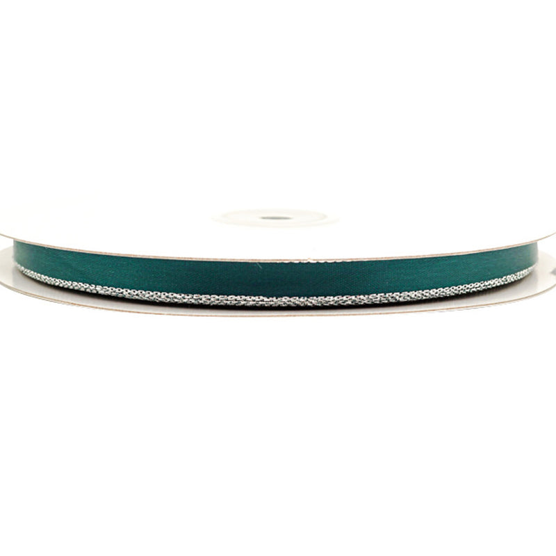 3/8"x50 yard Hunter Green Satin Gift Ribbon with Silver Edge