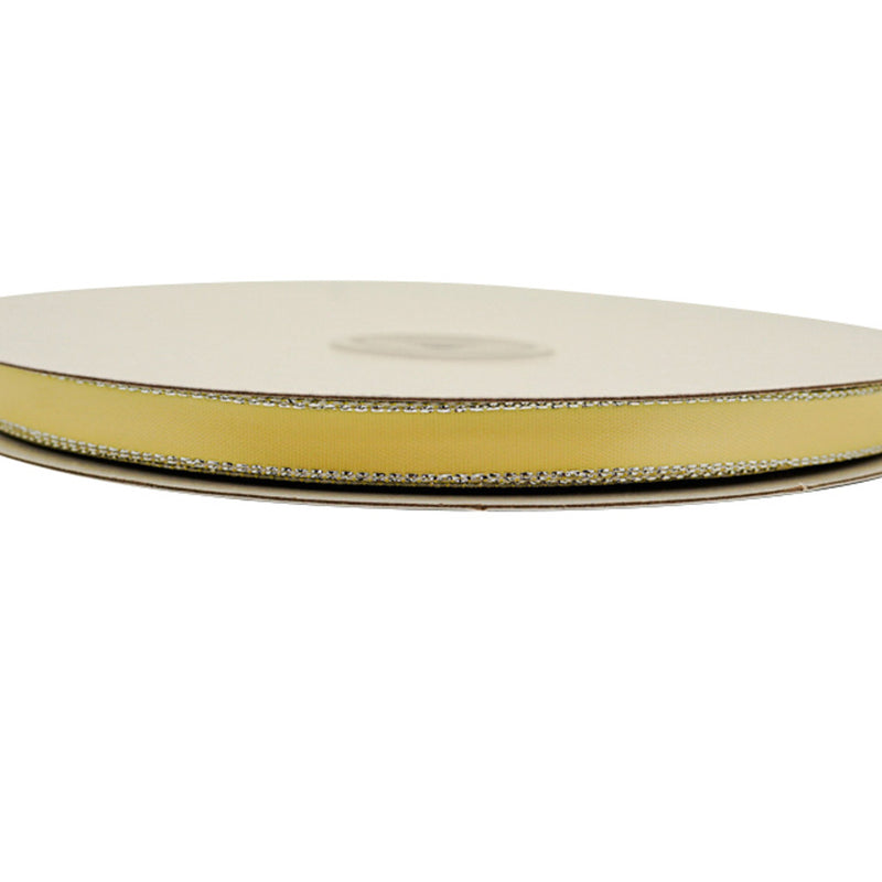 3/8"x50 yard Light Yellow Satin Gift Ribbon with Silver Edge