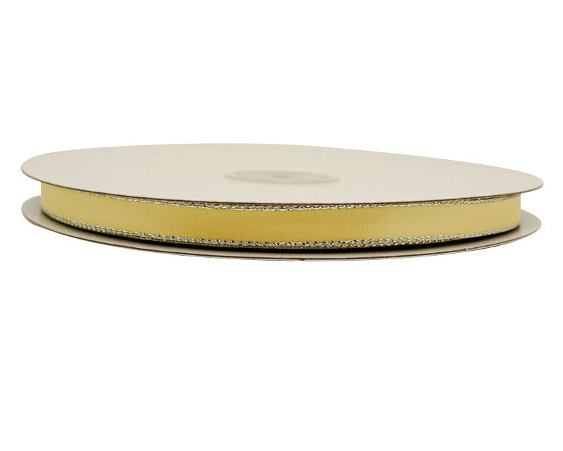 3/8"x50 yard Light Yellow Satin Gift Ribbon with Silver Edge - Pack of 15 Rolls