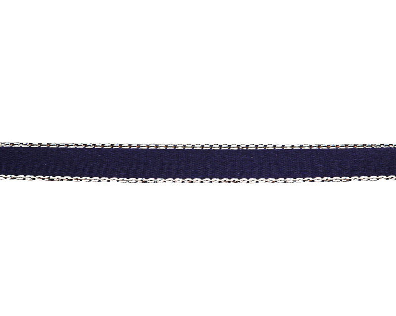 3/8"x50 yard Navy Blue Satin Gift Ribbon with Silver Edge