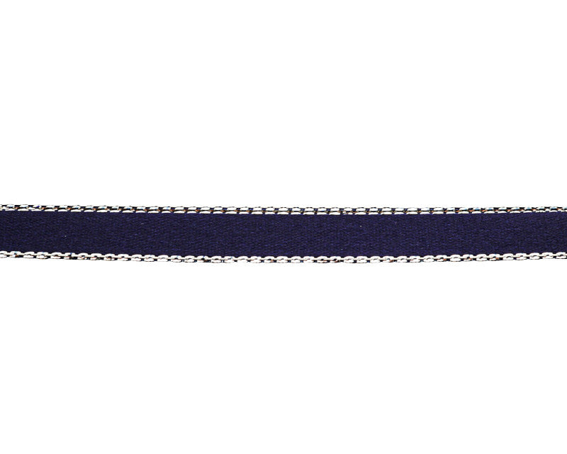 3/8"x50 yard Navy Blue Satin Gift Ribbon with Silver Edge - Pack of 15 Rolls