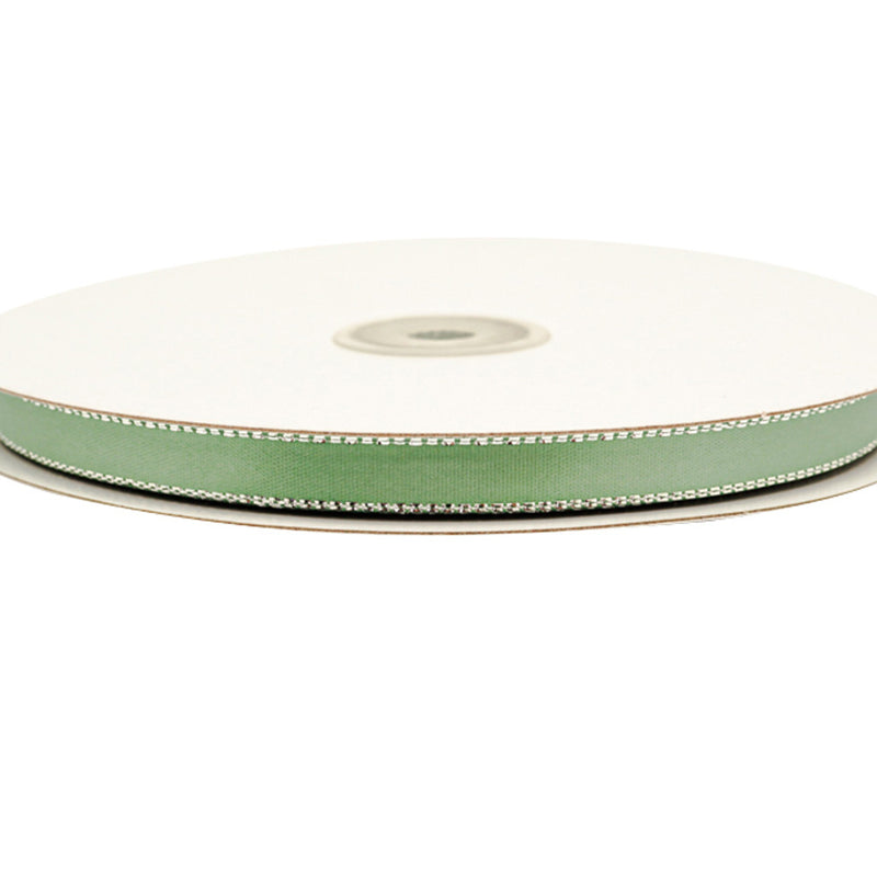 3/8"x50 yard Sage Green Satin Gift Ribbon with Silver Edge