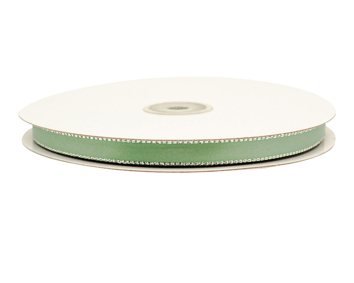 3/8"x50 yard Sage Green Satin Gift Ribbon with Silver Edge
