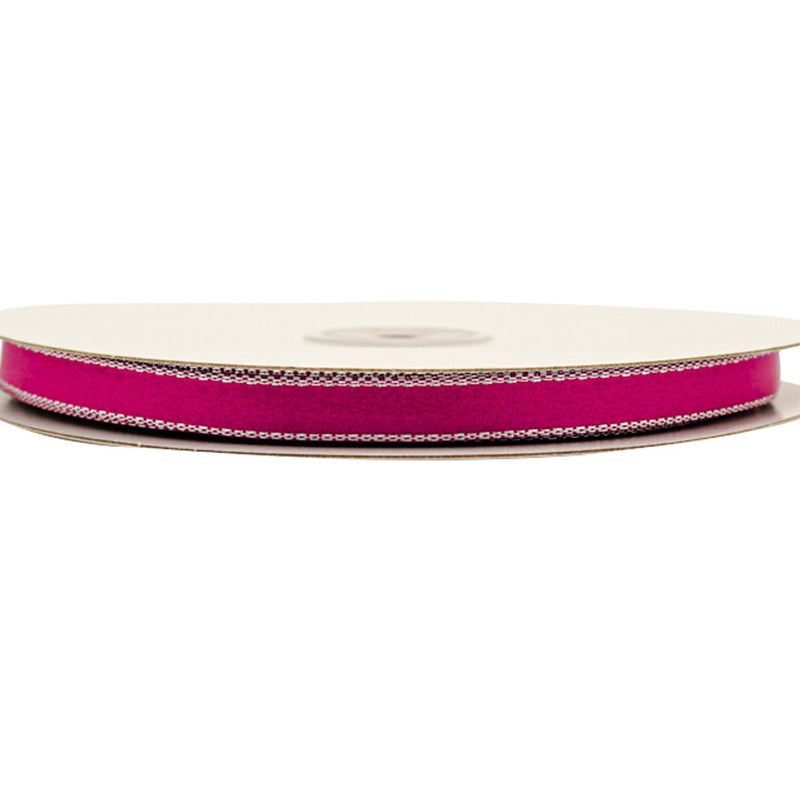 3/8"x50 yard Shocking Pink Satin Gift Ribbon with Silver Edge
