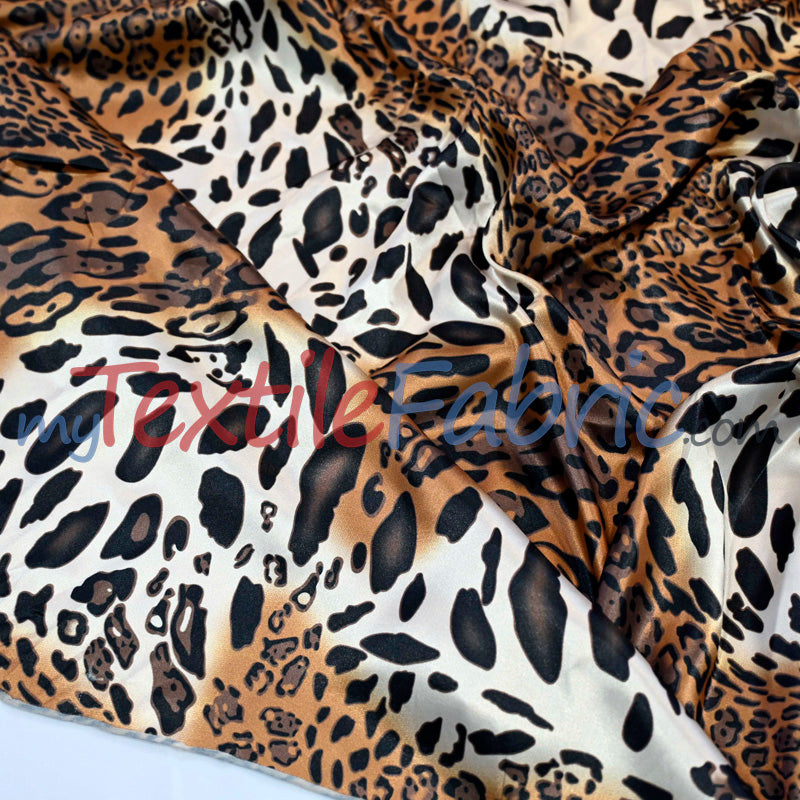Jungle Animal Charmeuse Satin Fabric - Tiger Cheetah Blend, Satin Animal Print, 58/60" Width (By The Yard)