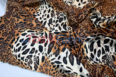 Jungle Animal Charmeuse Satin Fabric - Tiger Cheetah Blend, Satin Animal Print, 58/60" Width (By The Yard)
