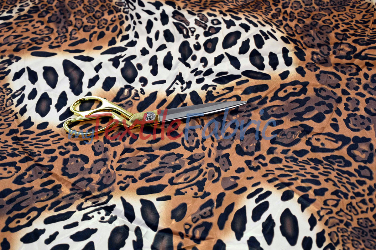 Jungle Animal Charmeuse Satin Fabric - Tiger Cheetah Blend, Satin Animal Print, 58/60" Width (By The Yard)