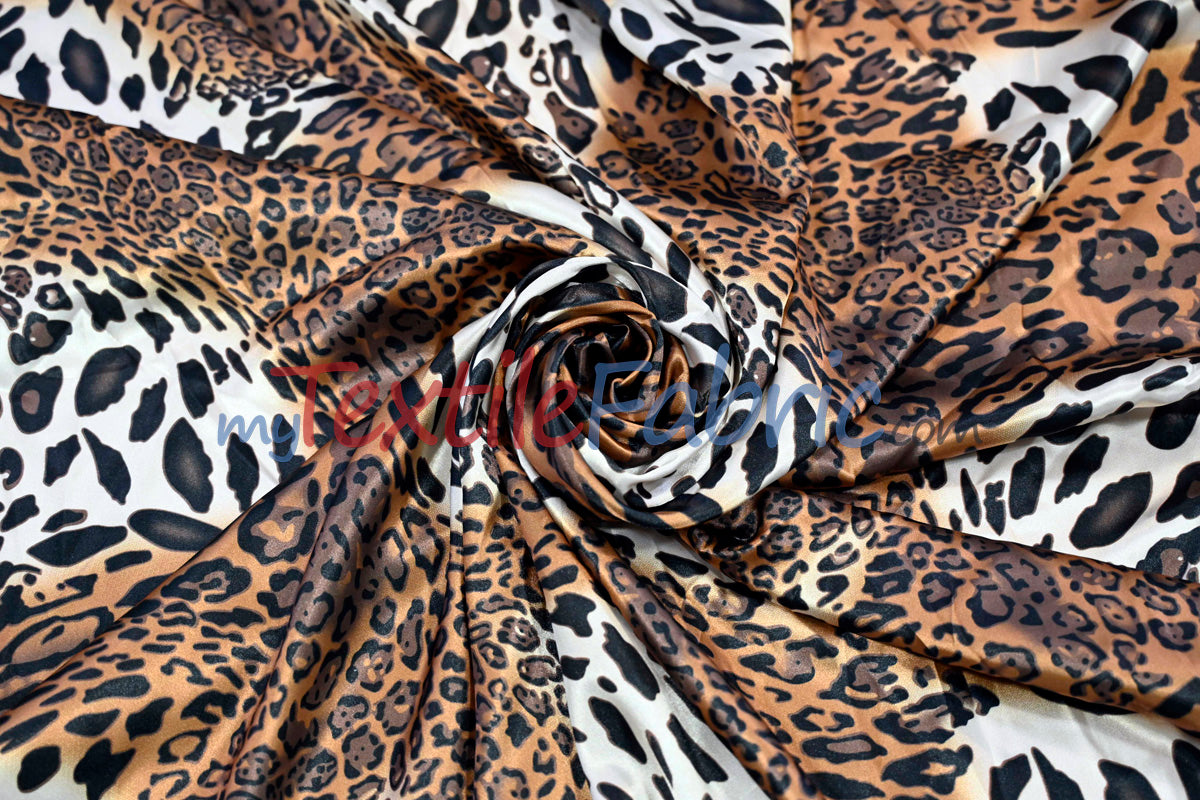 Jungle Animal Charmeuse Satin Fabric - Tiger Cheetah Blend, Satin Animal Print, 58/60" Width (By The Yard)