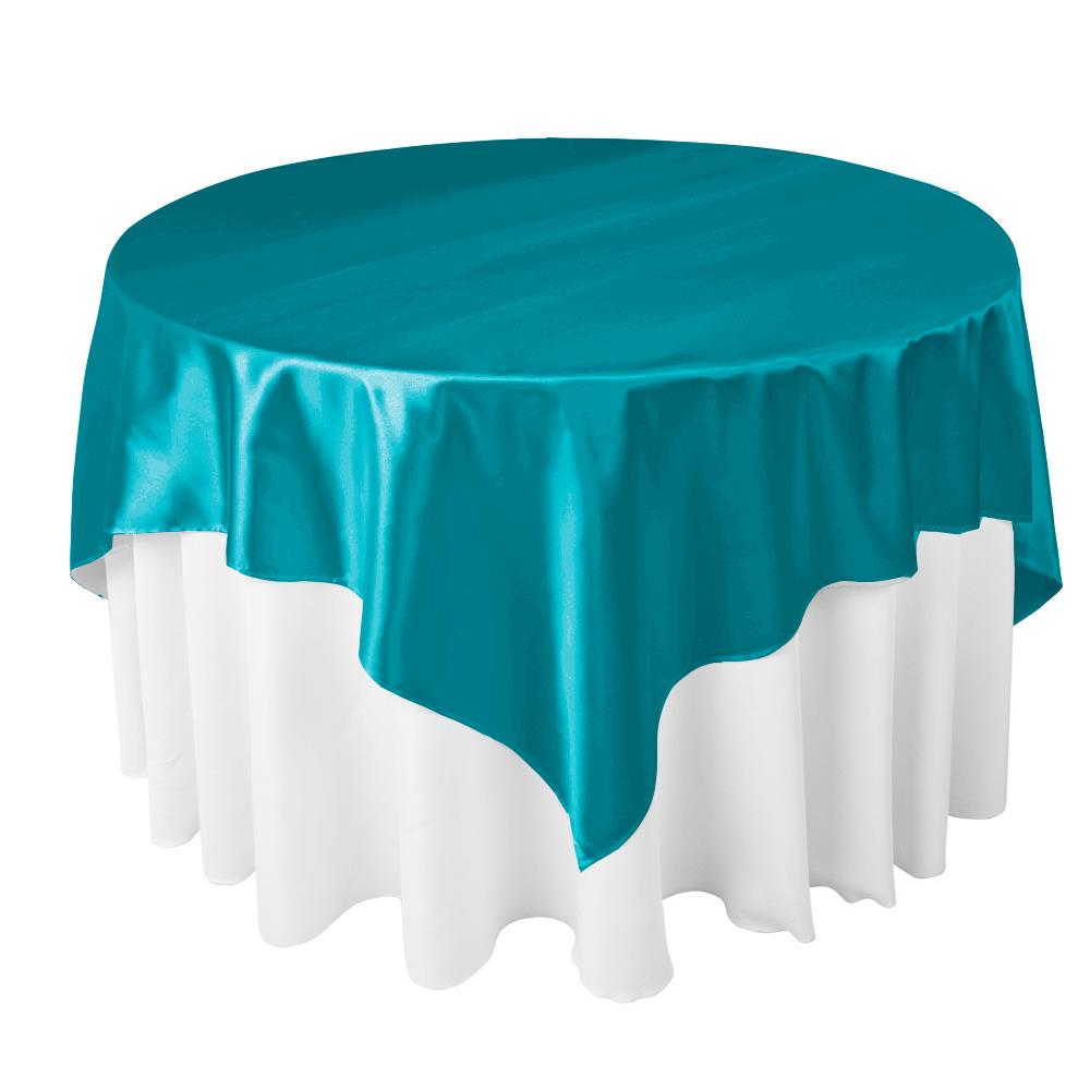 Turquoise Bridal Satin Overlay Tablecloth 60″ x 60″