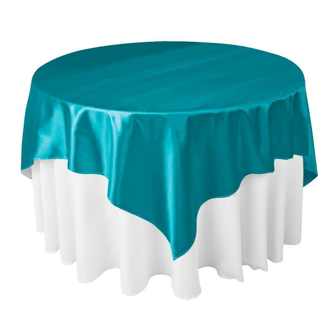 Turquoise Bridal Satin Overlay Tablecloth 85″ x 85″