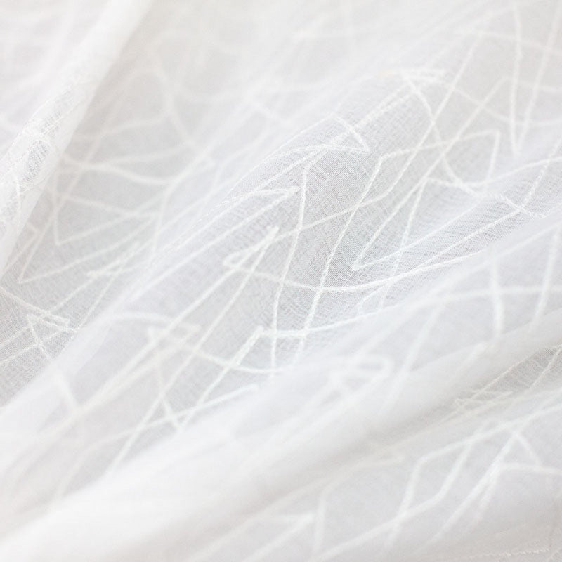 Saturn Sheer Polyester Fabric - Zigzag Embroidered White, 116" Width (1 Yard)
