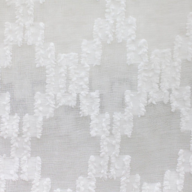 Scarlet White Polyester Fabric - Diamond Textured Sheer, 110" Width (1 Yard)