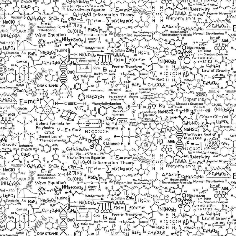 Cotton Scientific Formulas Fabric White 44/45"