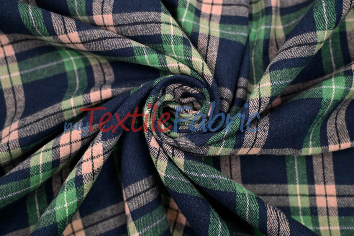 Plaid Flannel Fabric - 80 Percent Polyester 20 Percent Cotton, Plaid Pattern, 7 Oz, Soft Brushed Cotton Face (1 Yard)