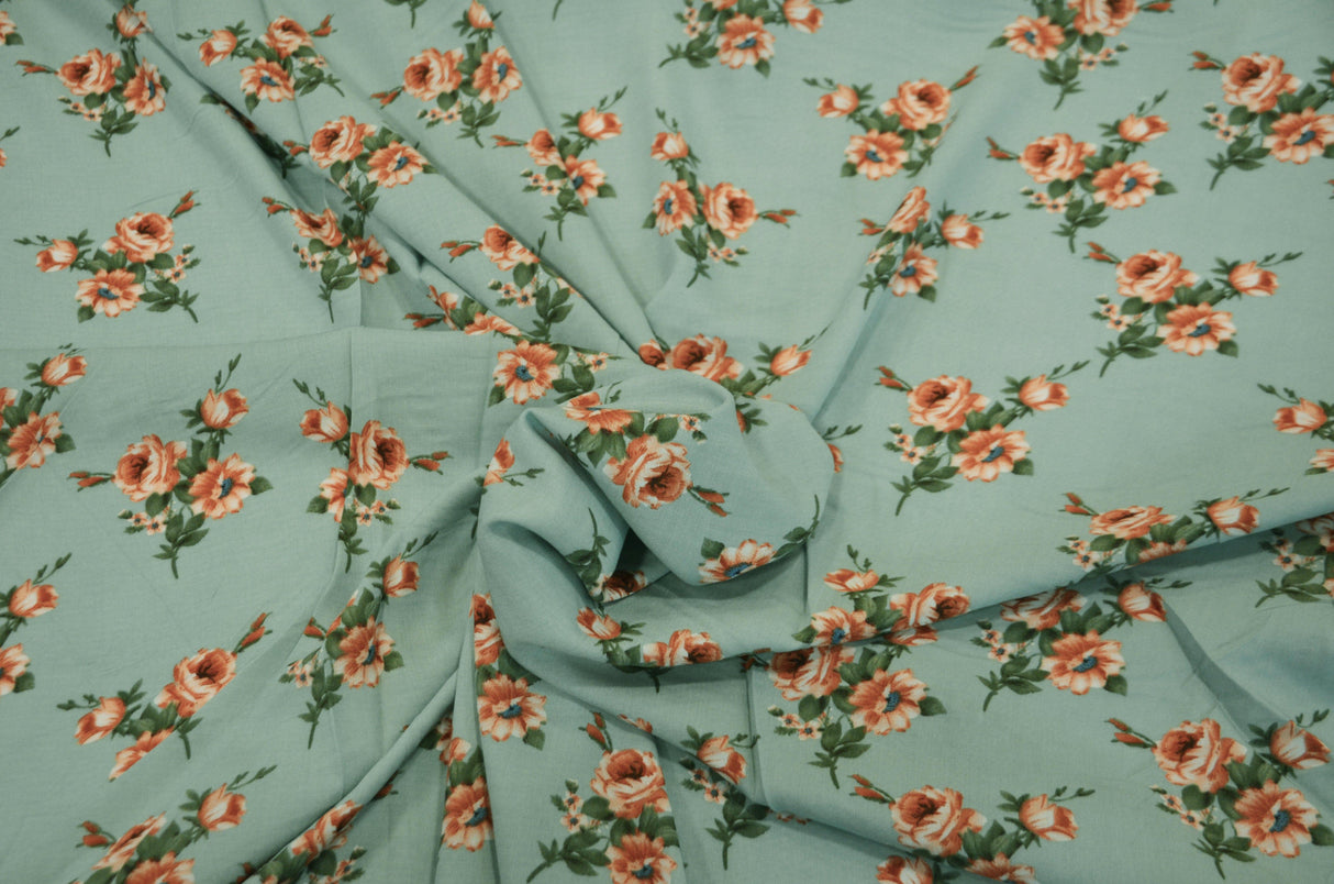 Love Flower Rayon Challis Fabric - Floral Print, 58/60" Width (1 Yard)