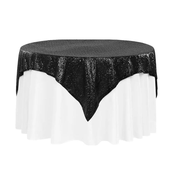 Black Sequins Overlay Square Tablecloth 54″ x 54″