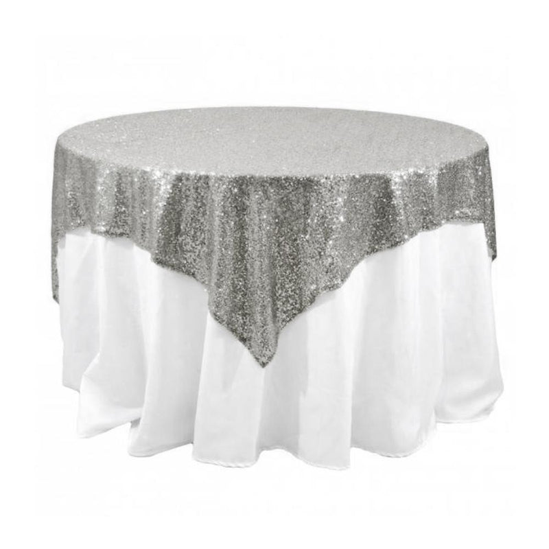 Silver Sequins Overlay Square Tablecloth 54″ x 54″