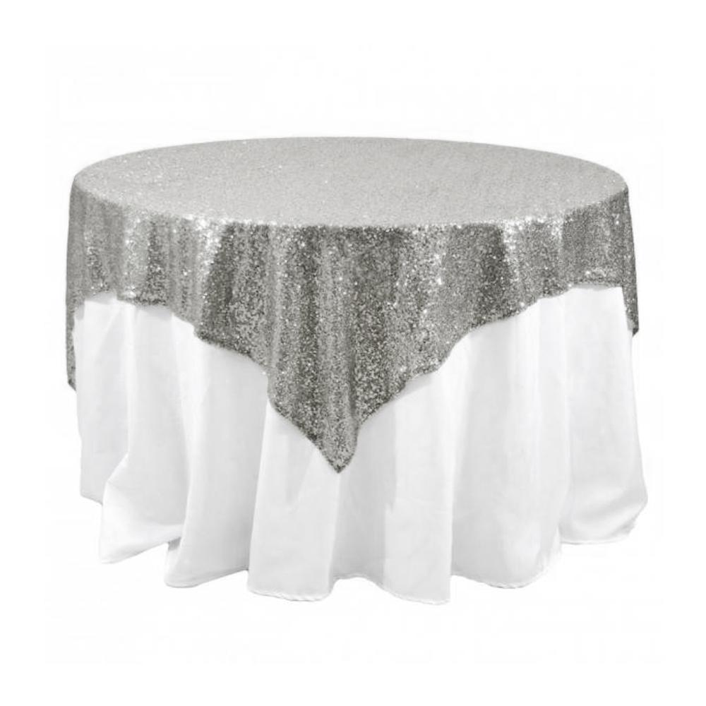 Silver Sequins Overlay Square Tablecloth 54″ x 54″