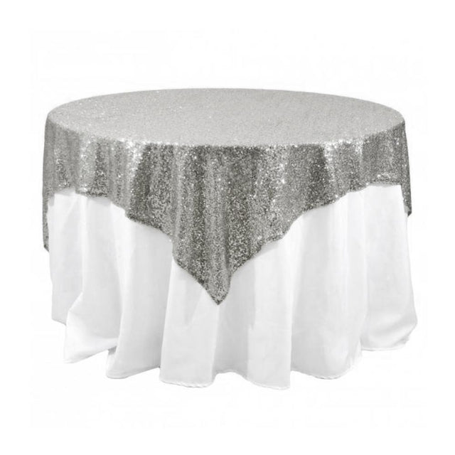 Silver Sequins Overlay Square Tablecloth 85″ x 85″