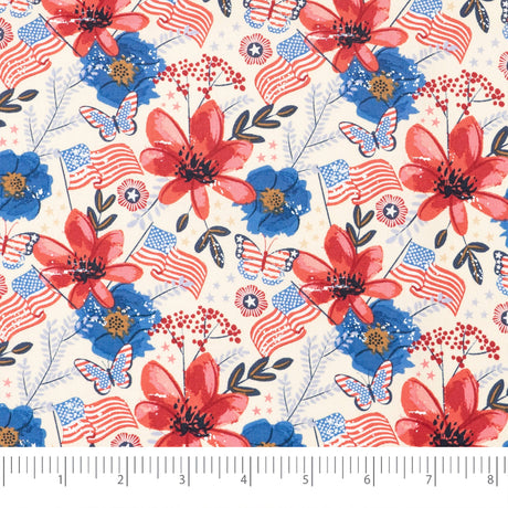 SINGER 100% Cotton Flags & Flowers Fabric by the Yard
