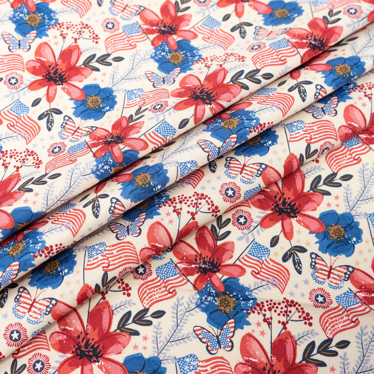 SINGER 100% Cotton Flags & Flowers Fabric by the Yard