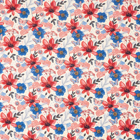 SINGER 100% Cotton Flags & Flowers Fabric by the Yard