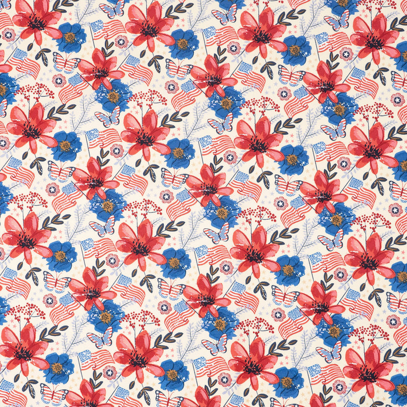 SINGER 100% Cotton Flags & Flowers Fabric by the Yard
