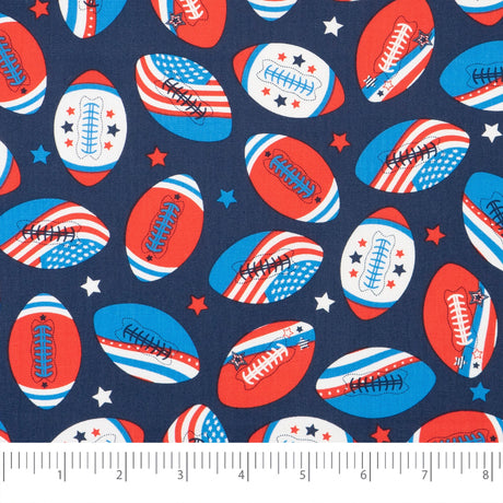 SINGER 100% Cotton Flags On Footballs Fabric by the Yard