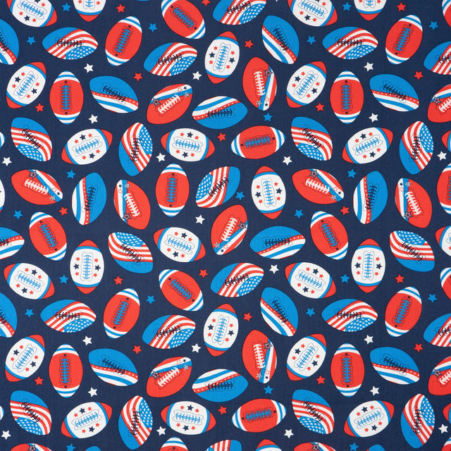 SINGER 100% Cotton Flags On Footballs Fabric by the Yard