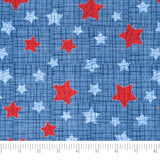 Cotton Fabric Red & Blue Stars On Texture by the Yard