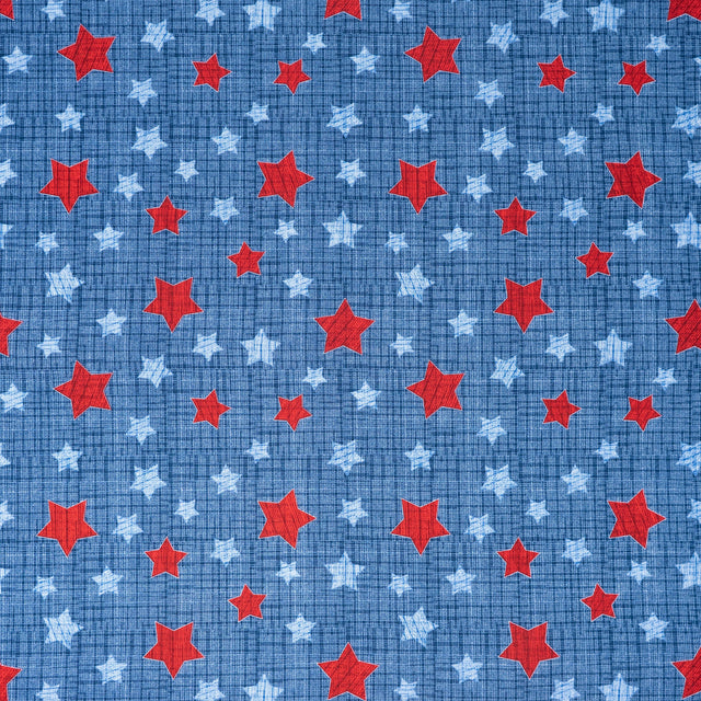 Cotton Fabric Red & Blue Stars On Texture by the Yard