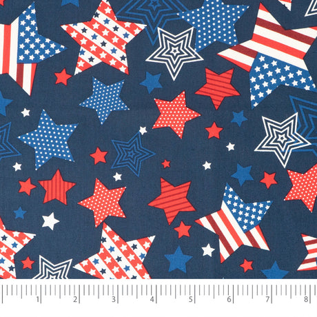 SINGER 100% Cotton Stars Allover On Navy Fabric by the Yard
