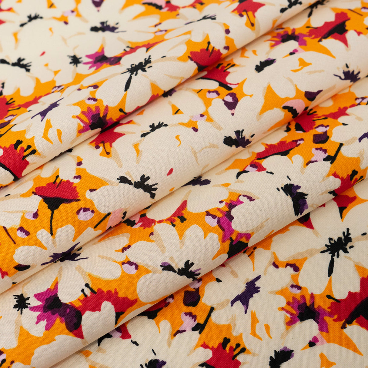 SINGER 100% Cotton White Flowers On Orange Fabric