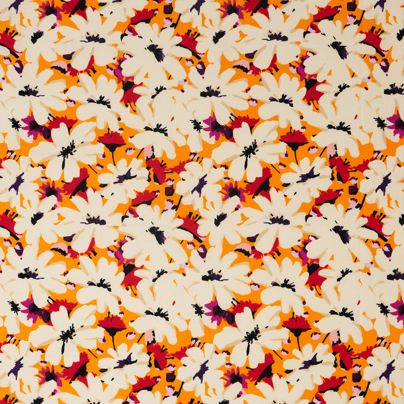 SINGER 100% Cotton White Flowers On Orange Fabric