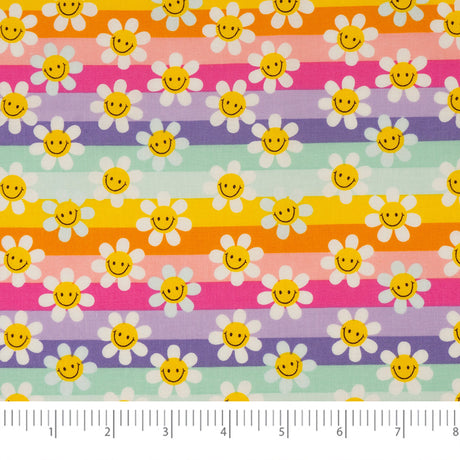 SINGER 100% Cotton Modern Daisy Stripes Fabric by the Yard