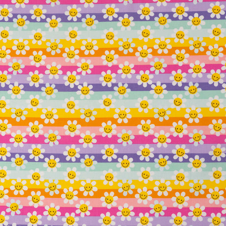 SINGER 100% Cotton Modern Daisy Stripes Fabric by the Yard