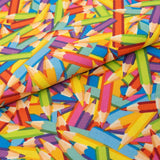 SINGER 100% Cotton Rainbow Packed Colored Pencils Fabric by the Yard