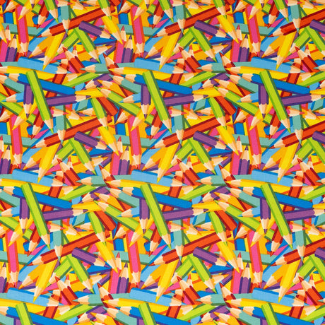 SINGER 100% Cotton Rainbow Packed Colored Pencils Fabric by the Yard