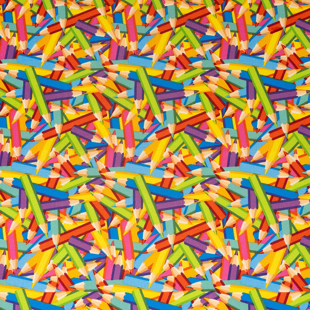 SINGER 100% Cotton Rainbow Packed Colored Pencils Fabric by the Yard